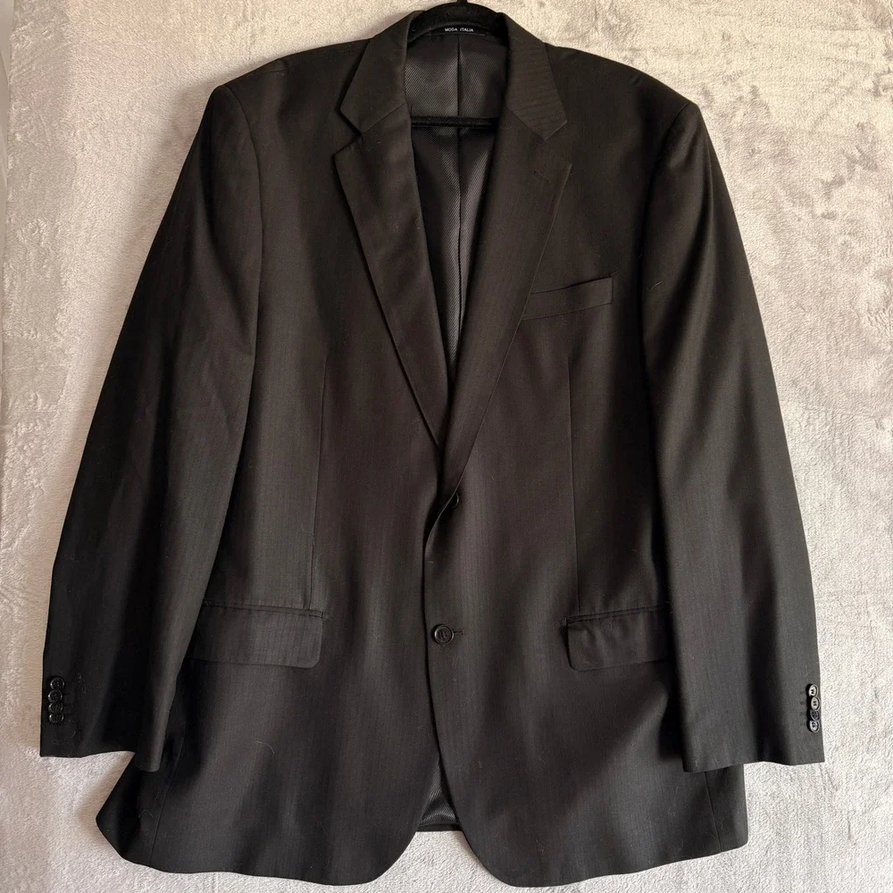 Karako Black Pinstripe Suit Jacket Blazer Made in Italy Super Fine Yarn size 48L